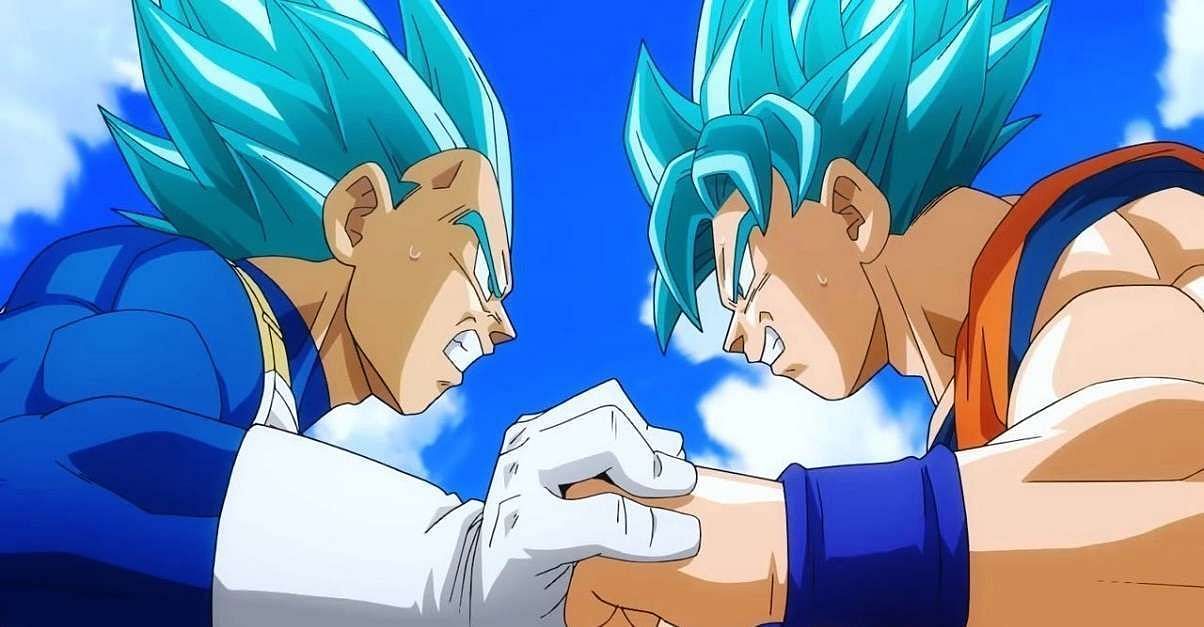 Goku and Vegeta sparring during the closing scenes of Season 1 of the Dragon Ball Super anime. (Image via Toei Animation)