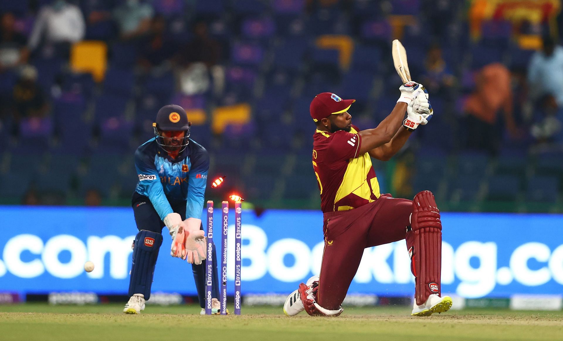 Kieron Pollard is bowled by Wanindu Hasaranga. Pic: Getty Images