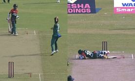 [Watch] Bangladesh batter Afif Hossain falls flat on the ground as Shaheen Afridi throws ball at him in follow-through