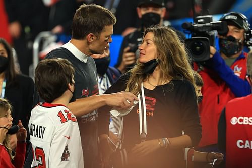 Tom Brady and Gisele Bundchen after Super Bowl LV, where Brady won his 7th ring