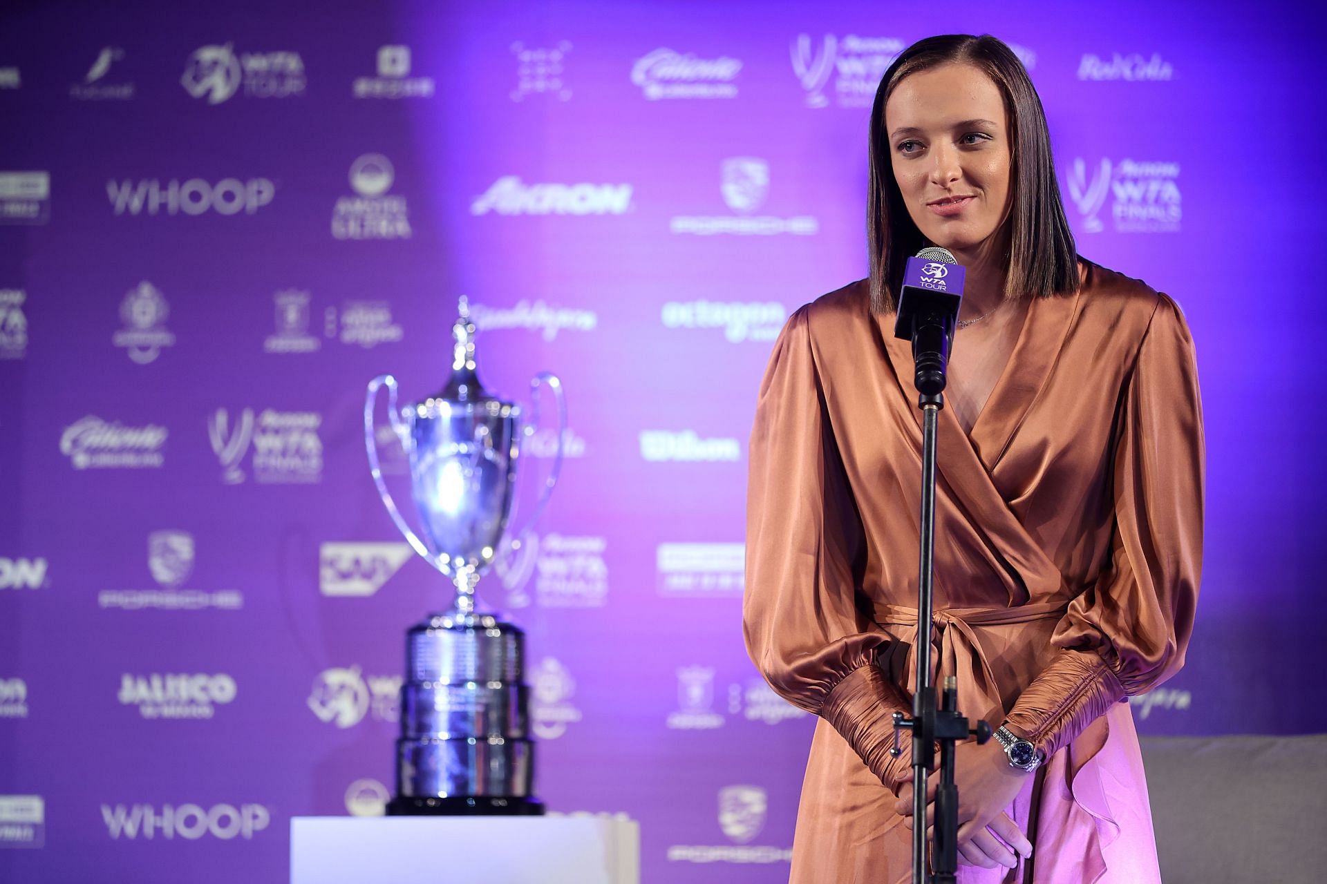 Iga Swiatek at the 2021 WTA Finals draw ceremony.