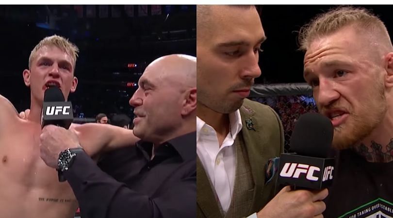 Ian Garry and Conor McGregor during their octagon interviews at UFC 268 and Fight Night Dublin, respectively