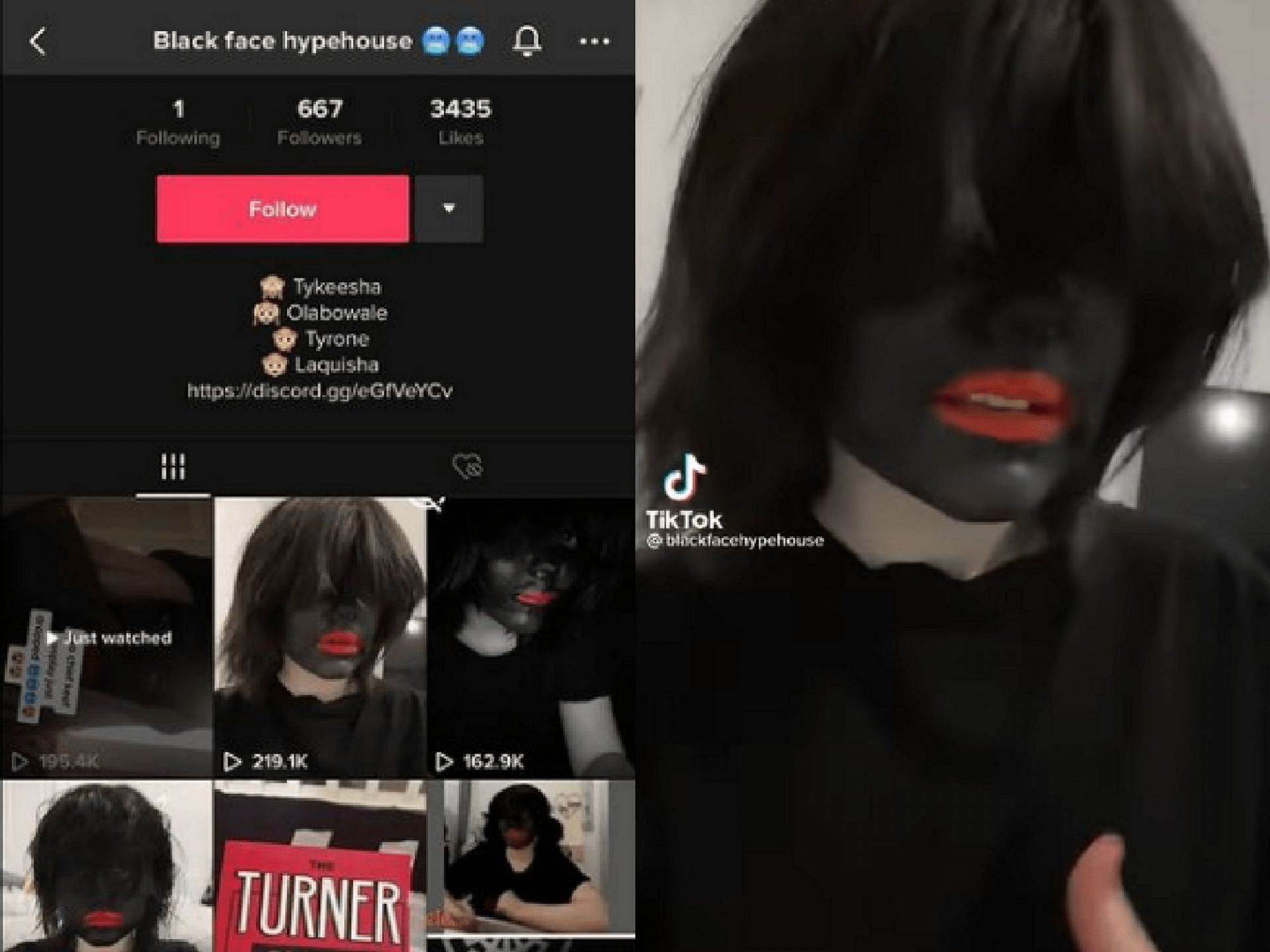 TikTok account &#039;blackfacehypehouse&#039; gets deleted after being reported several times (Image via blackfacehypehouse/TikTok)