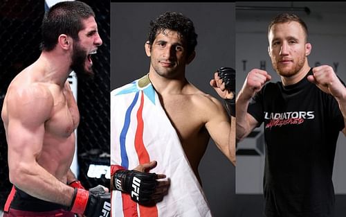 Islam Makhachev (left), Beneil Dariush (center), Justin Gaethje (right) [Credits: @espnmma, @beneildariush, @justingaethhe via Instagram]