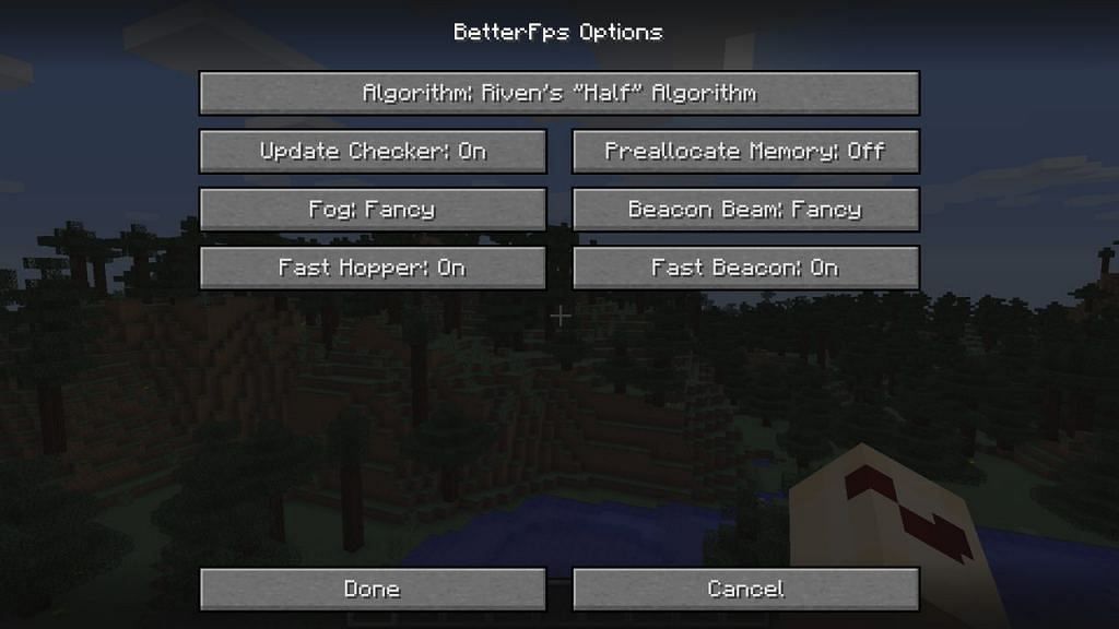 BetterFPS settings (Image via Minecraft)