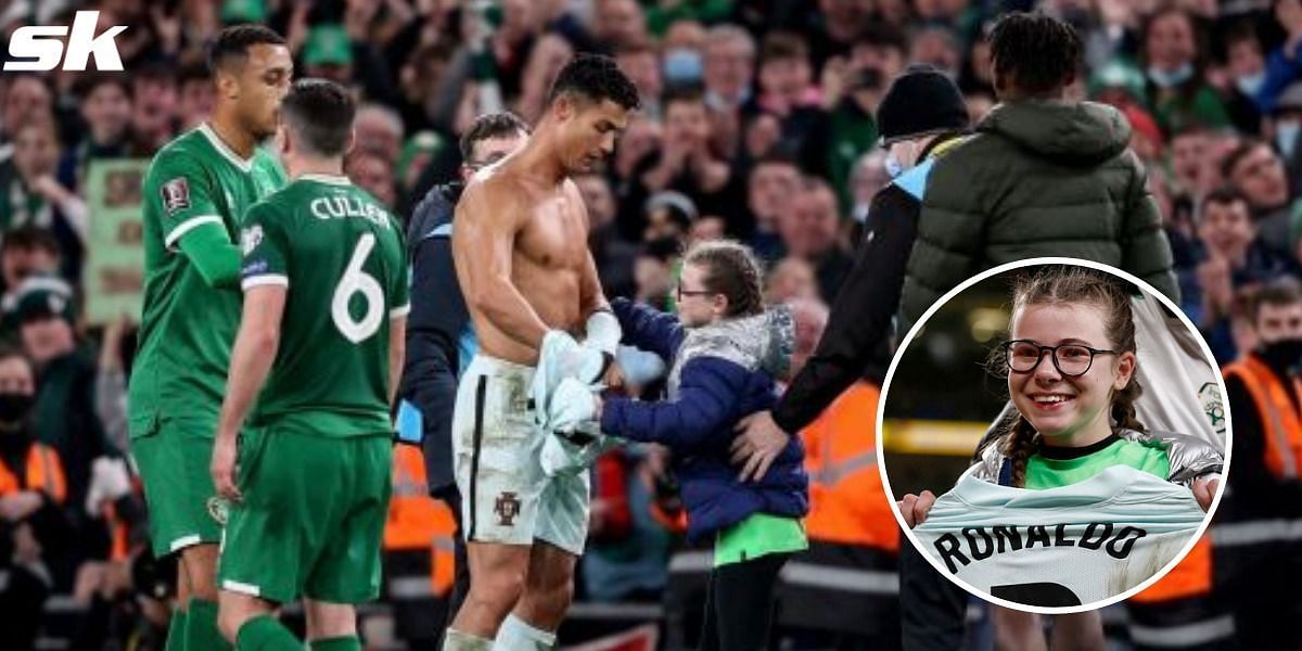 Cristiano Ronaldo gave his shirt to a young Irish fan (Images courtesy: The Irish Times and People.com)