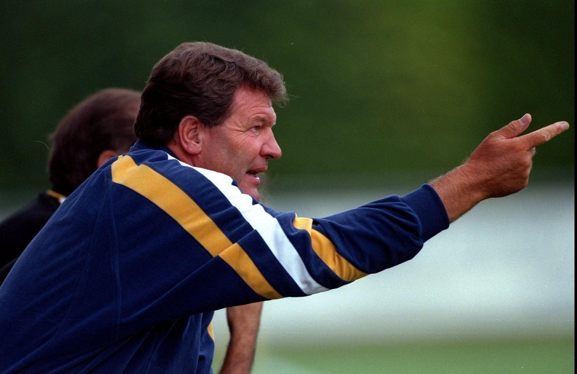 John Toshack shouting instructions to Madrid players during a friendly match in 1999.