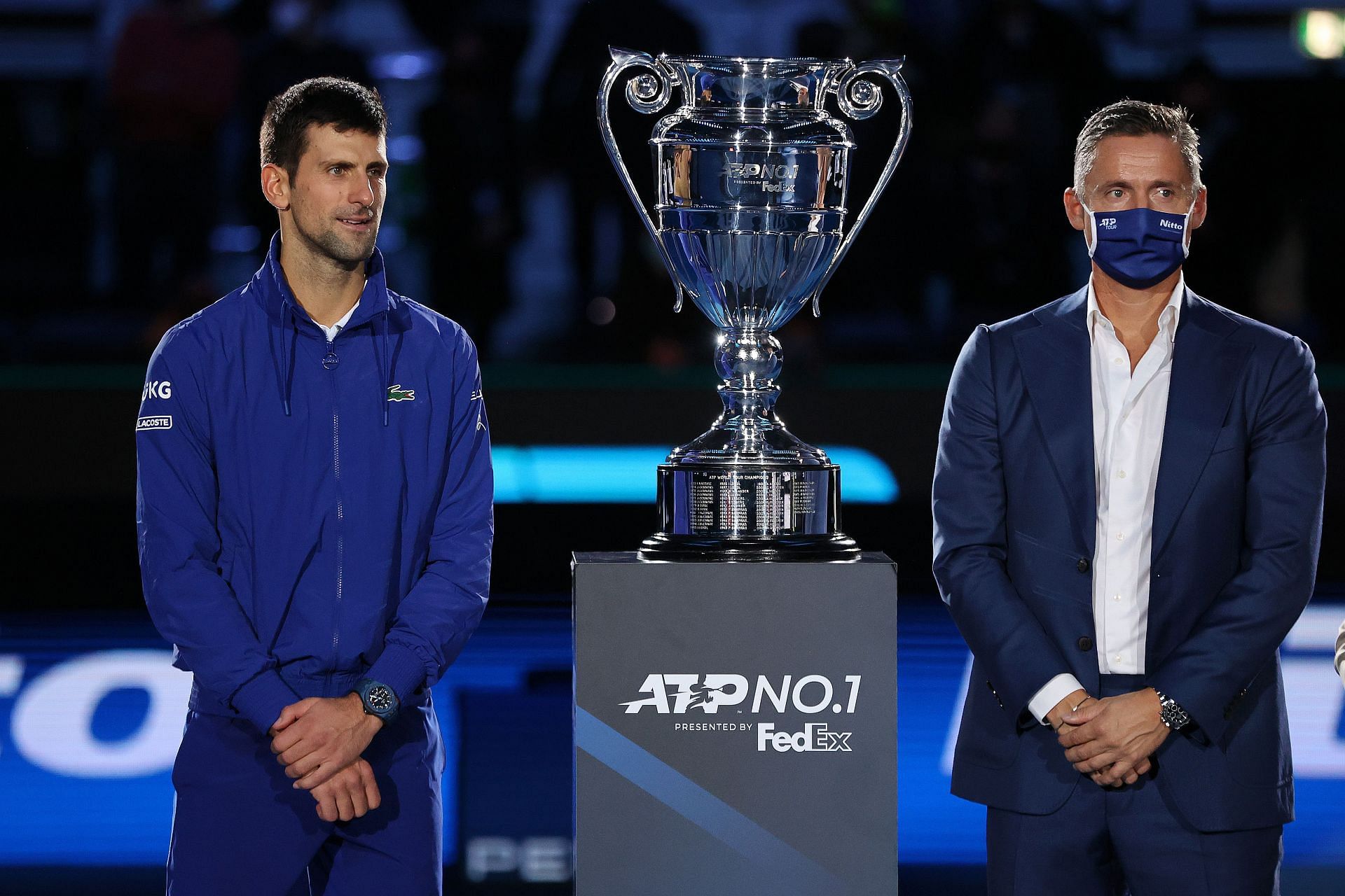 World No. 1 Novak Djokovic with Chairman of the ATP Tour, Andrea Gaudenzi