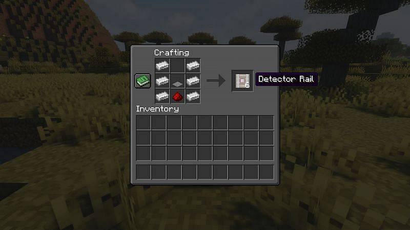 Detector rails are crafted with iron, pressure plates and redstone. (Image via Minecraft)
