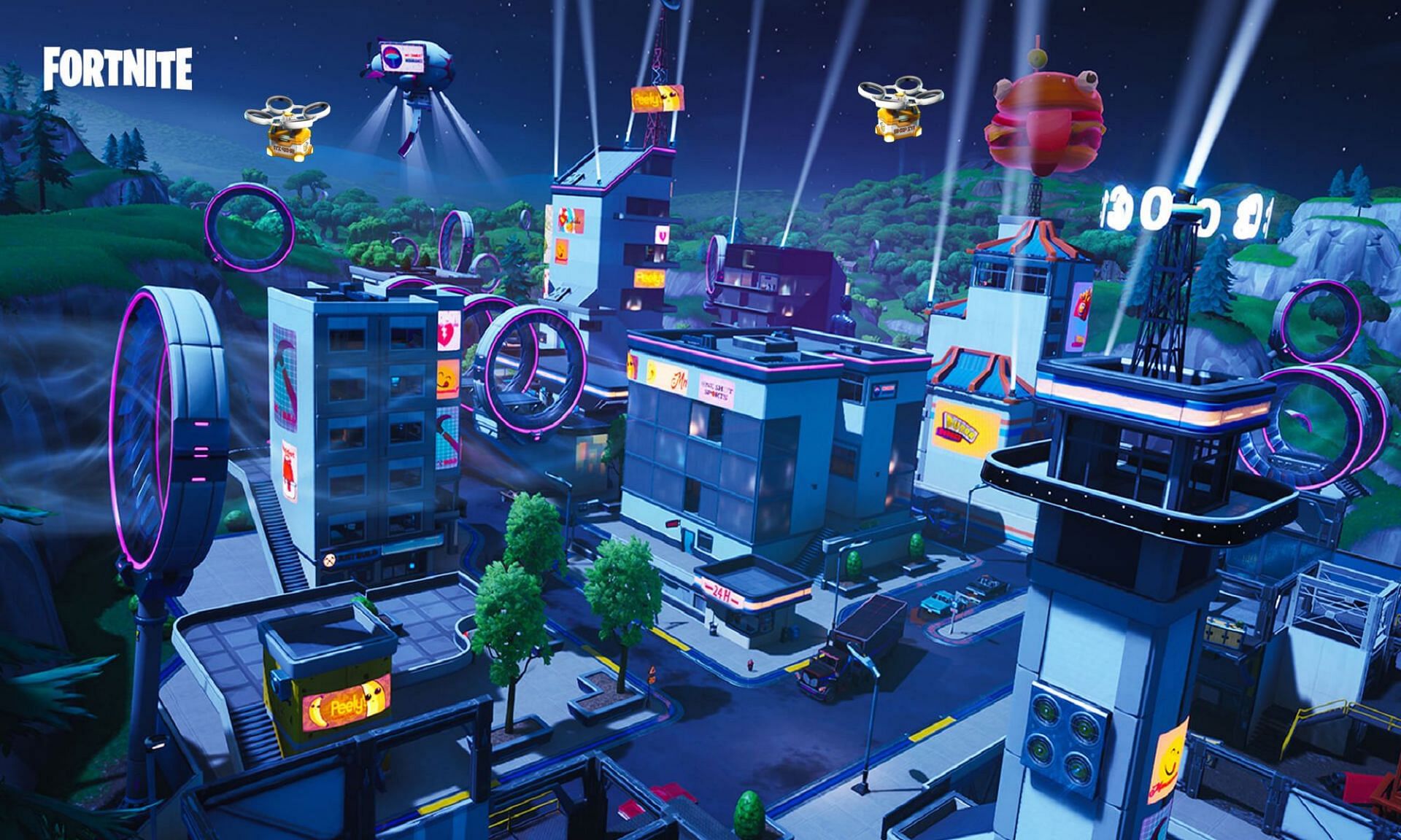 Will Supply Drones light up the night sky above Neo Tilted? (Image via Fortnite/Epic Games)