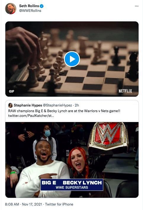 Seth Rollins&#039; tweet after Becky Lynch and Big E were spotted together