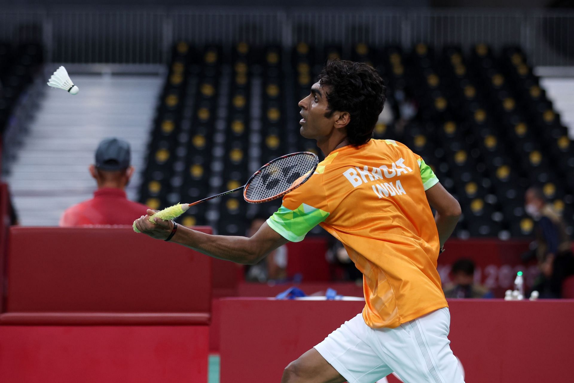 Indian shuttler Pramod Bhagat in action at the 2021 Tokyo Paralympics.