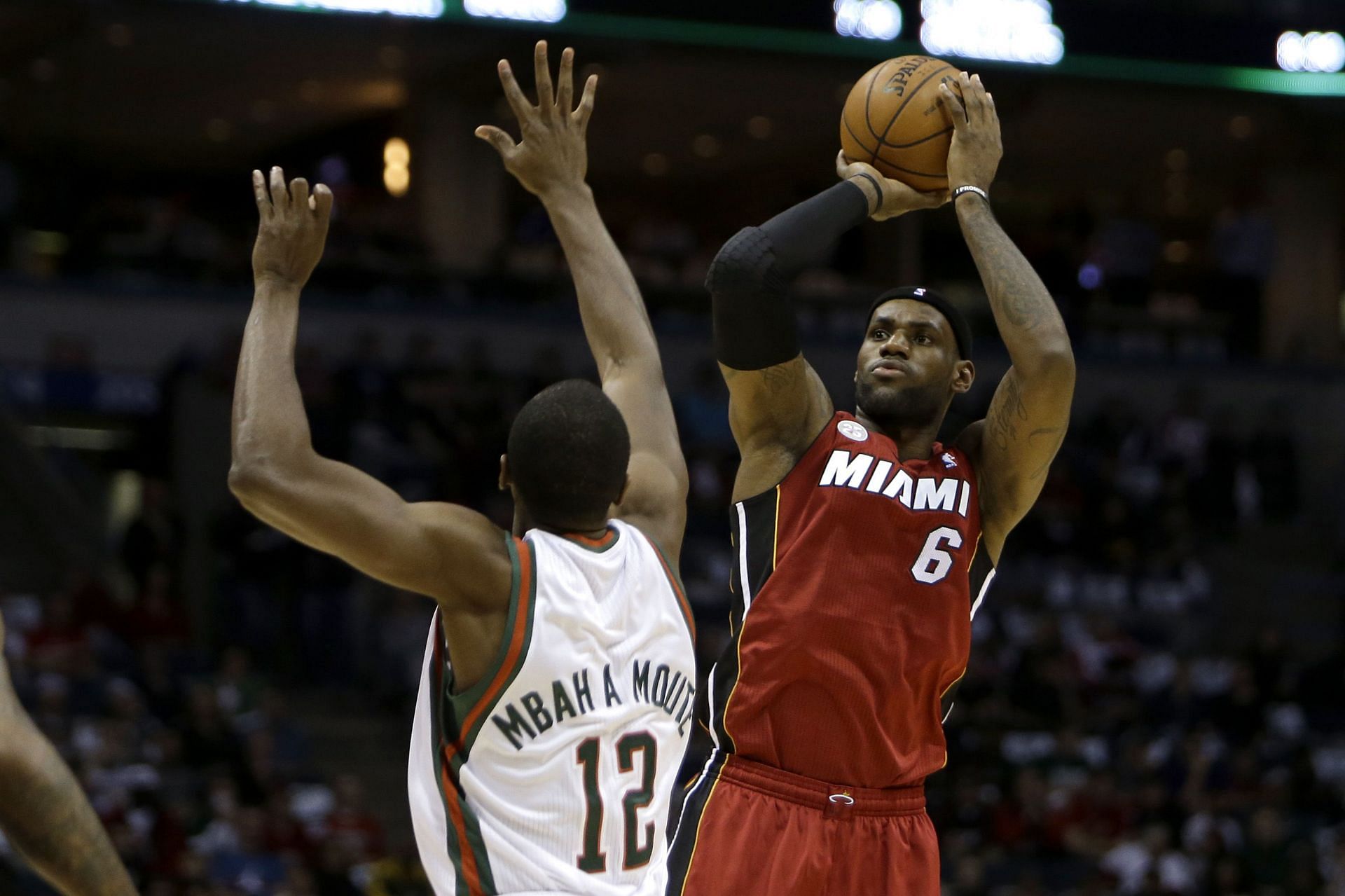 LeBron James shooting the ball as a member of the Miami Heat.
