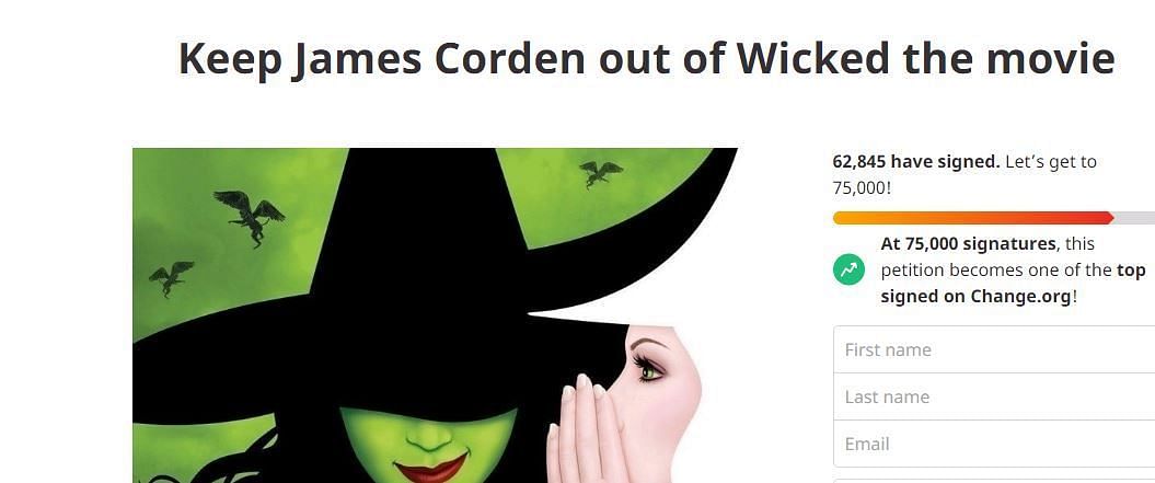 Petition against Corden&#039;s appearance in &#039;Wicked&#039; movie (Image via ChangeOrg)