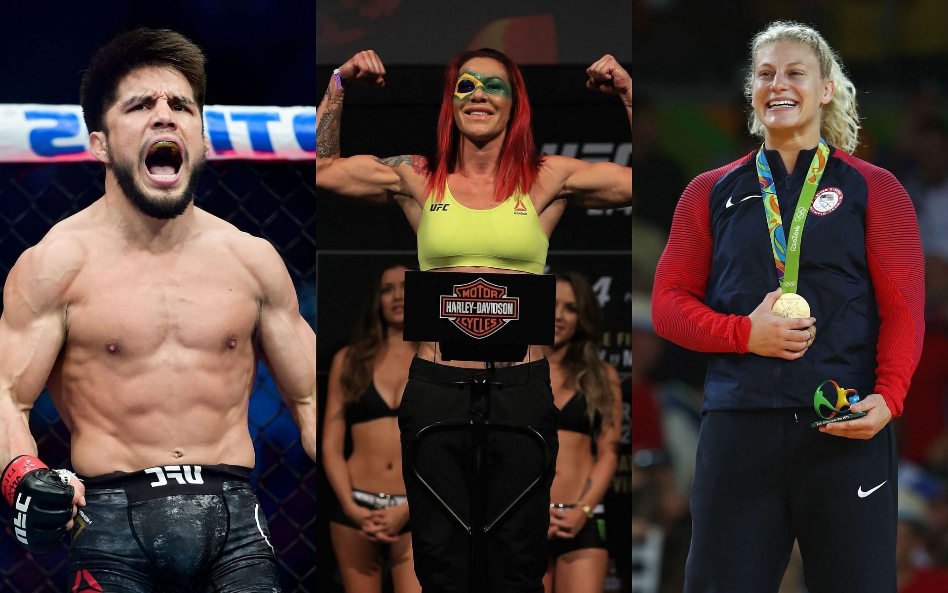 Henry Cejudo ( left); Cris Cyborg (centre); Kayla Harrison (right)