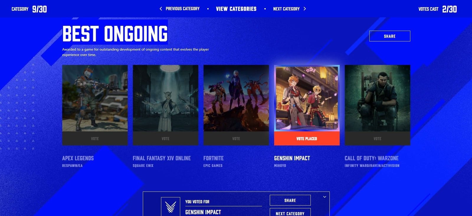 Genshin Impact nominated for best mobile game at The Game Awards 2021