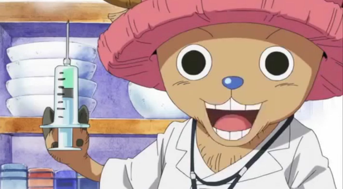 Tony Tony Chopper, the Straw Hat&#039;s doctor, as seen in full doctor garb in the pre-timeskip One Piece anime. (Image via Toei Animation)