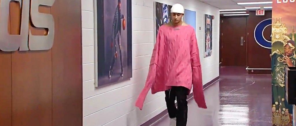 Kyle Kuzma never fails to catch attention with his fashion sense during pregame walk-ins in the NBA. [Photo: UPROXX]