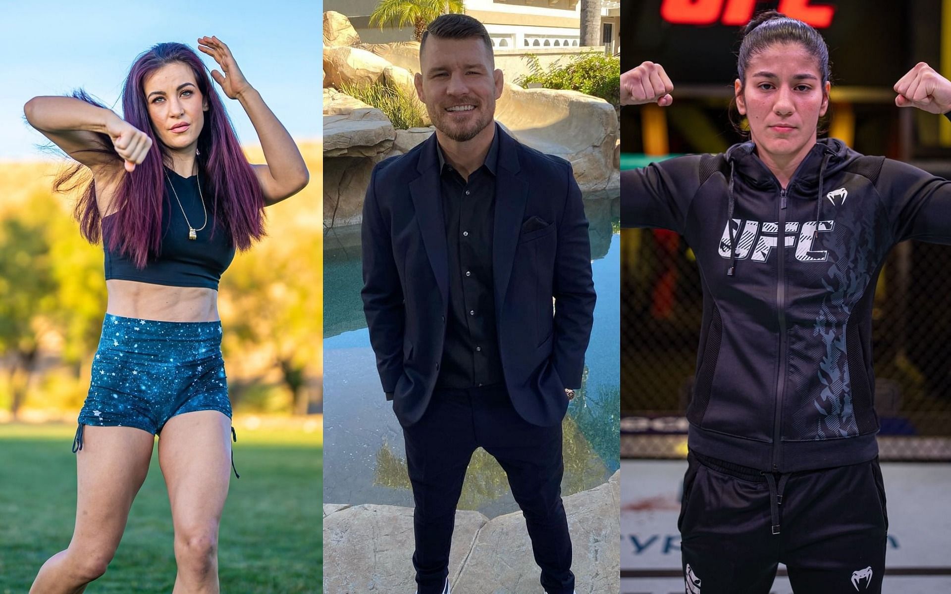 Miesha Tate (left), Michael Bisping (central), Ketlen Vieira (right) [Images Courtesy: @ufc @mikebisping on Instagram]