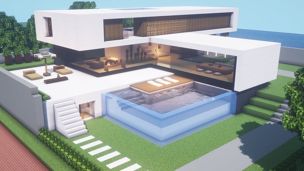 Minecraft Modern House/Casa Moderna Survival en Minecraft : u