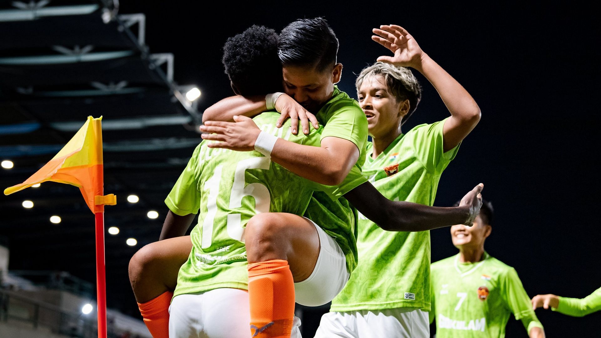 Gokulam Kerala FC celebrate after scoring the first goal. (Image: AFC)