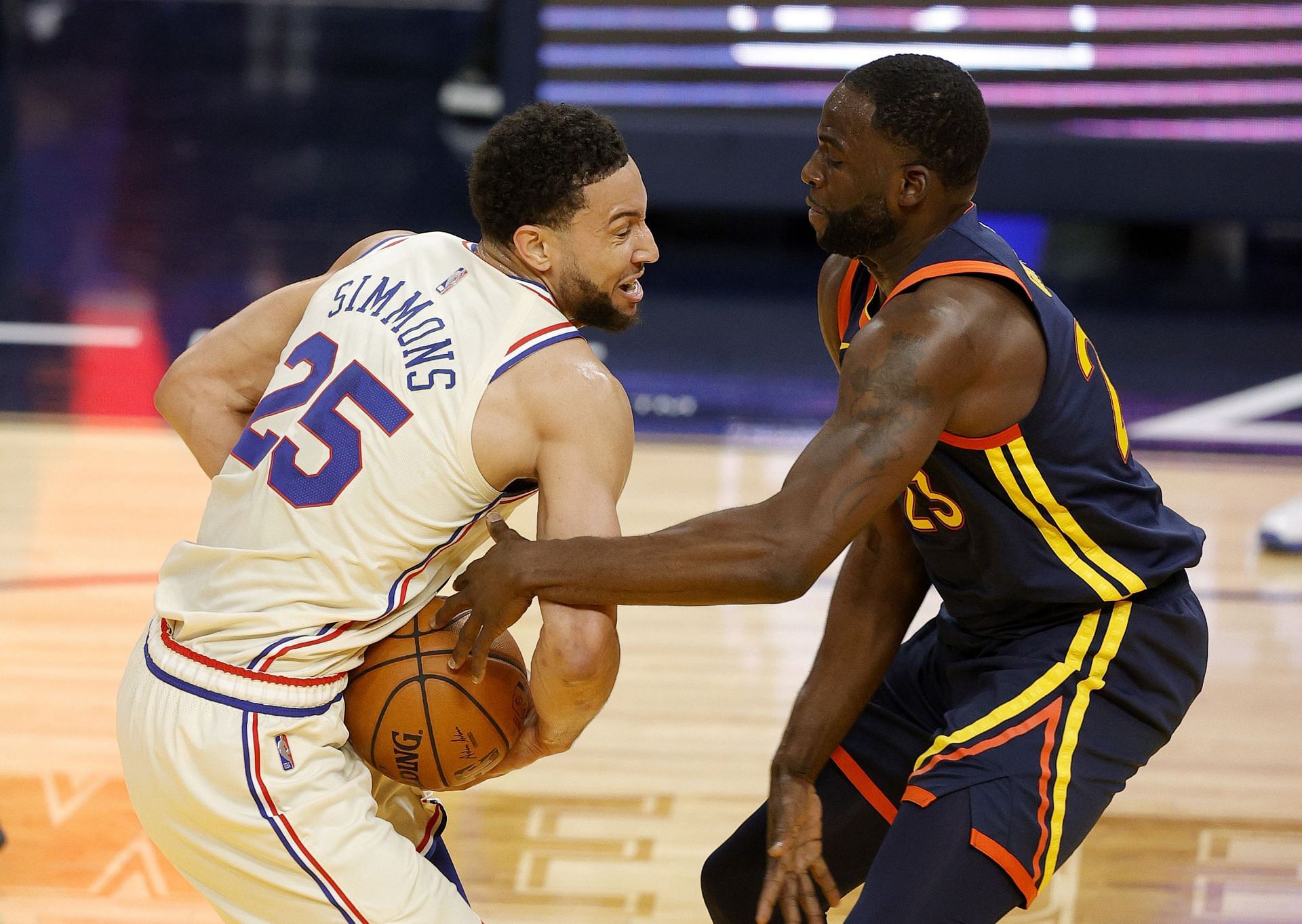 Ben Simmons of the Philadelphia 76ers and Draymond Green of the Golden State Warriors.