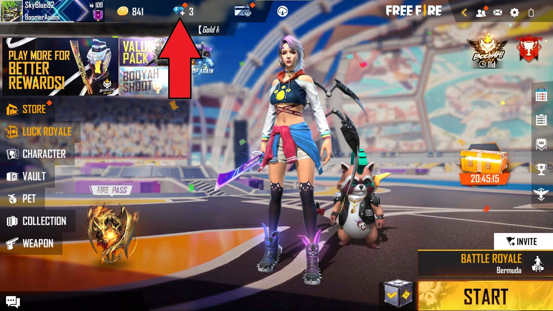 This icon will take users to the diamond top up screen (Image via Free Fire)