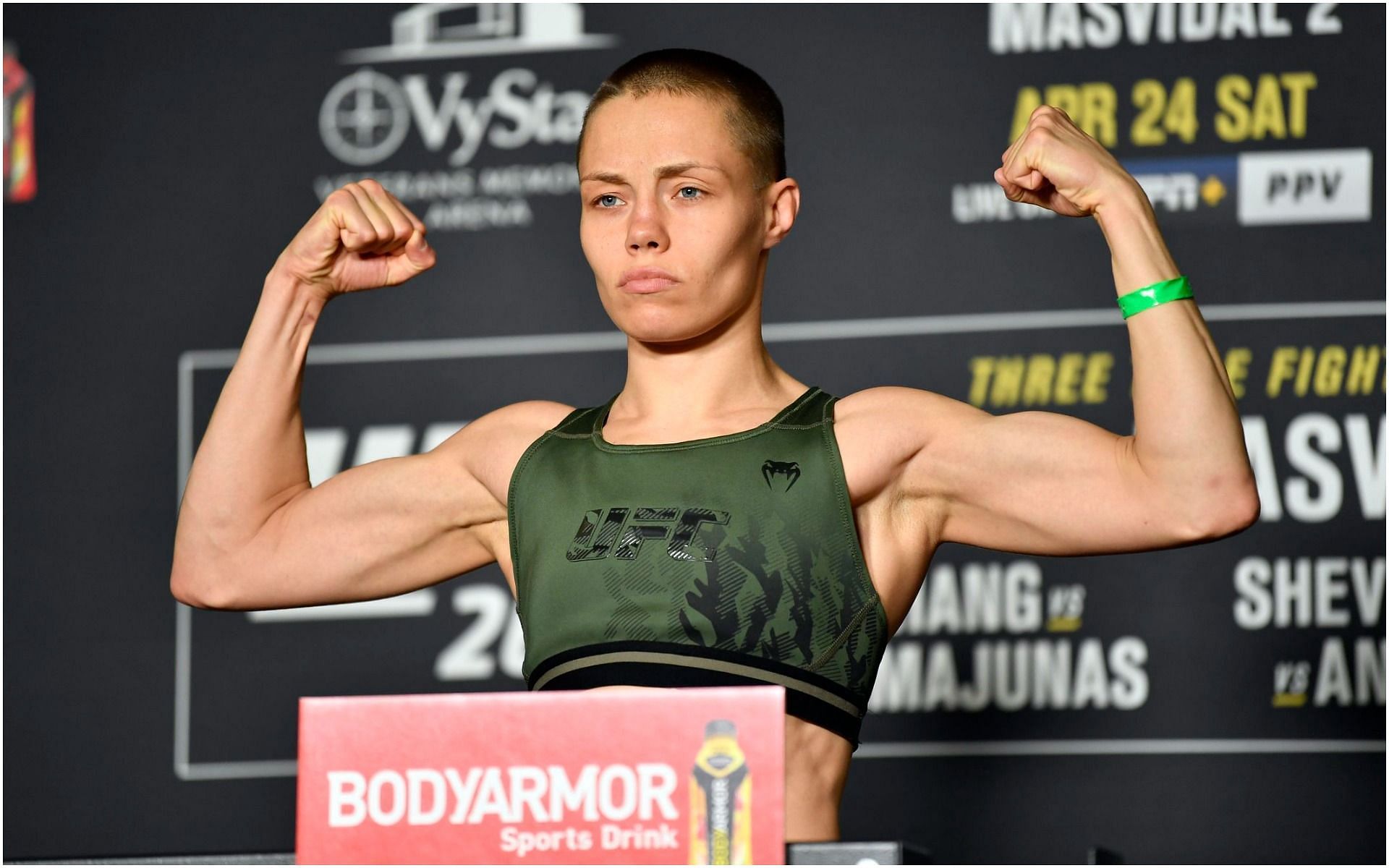 Rose Namajunas weighing in before Weili Zhang fight