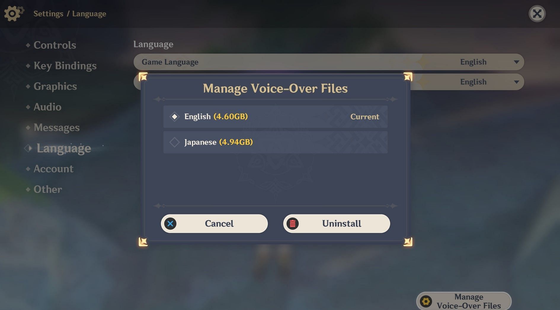 How to delete voice packs in the game (Image via HoYoverse)