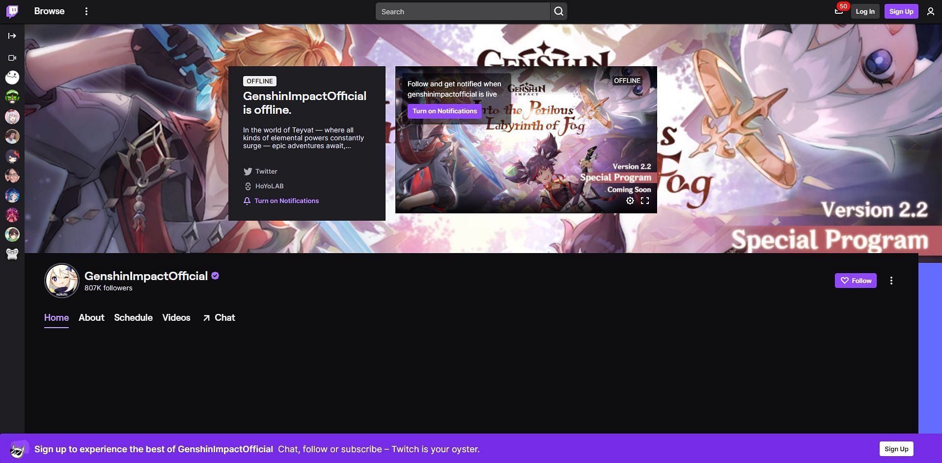 The Genshin Impact official Twitch account (Image via Twitch)