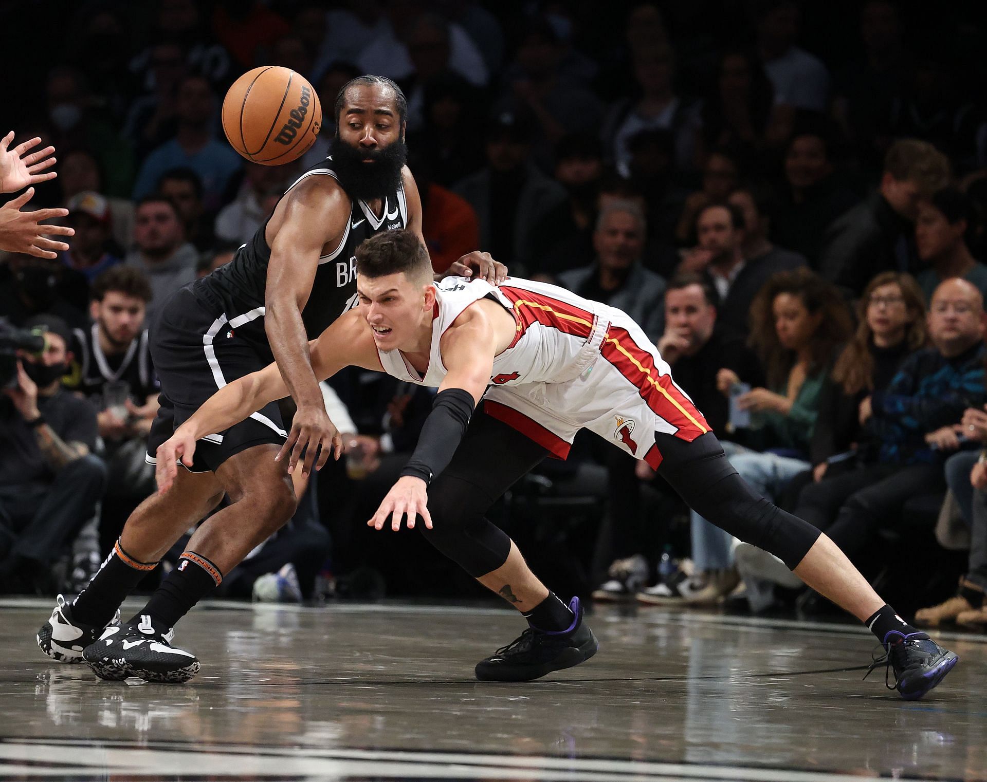 Tyler Herro in action during Miami Heat v Brooklyn Nets