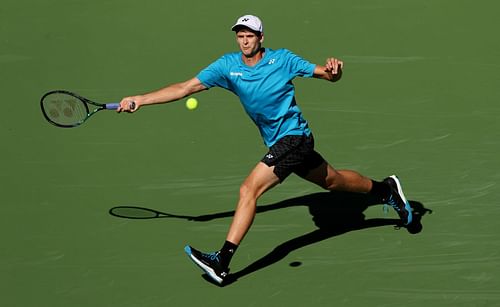 Hubert Hurkacz in action at the BNP Paribas Open - Day 11