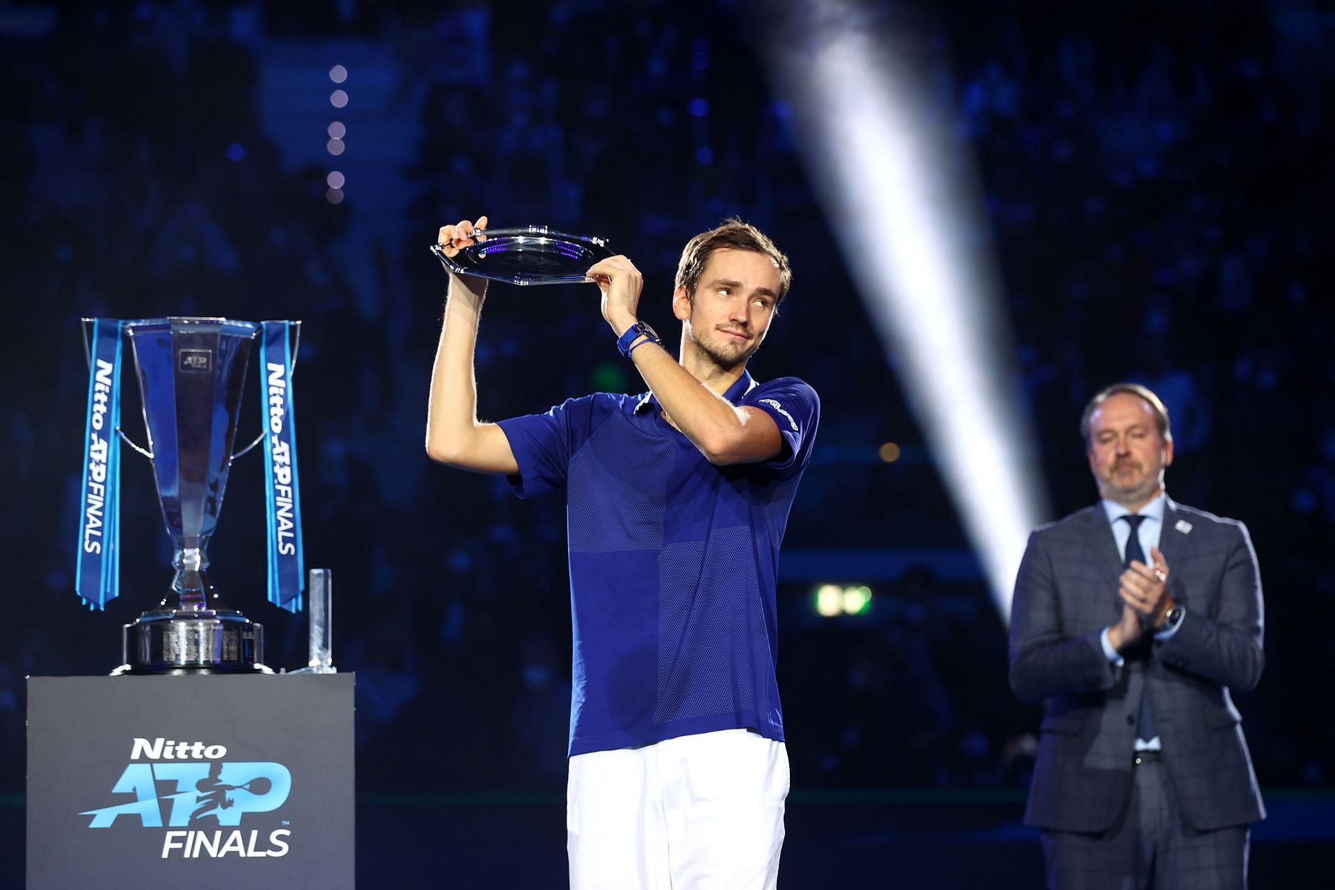 Daniil Medvedev with the runner-up plate at the Nitto ATP World Tour Finals