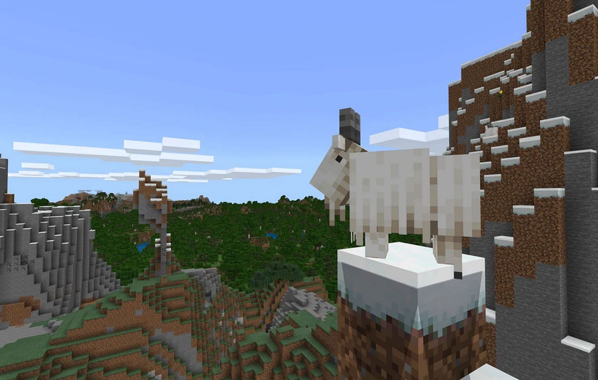 A Goat contemplates life as it stares across a cliff (Image via Minecraft)