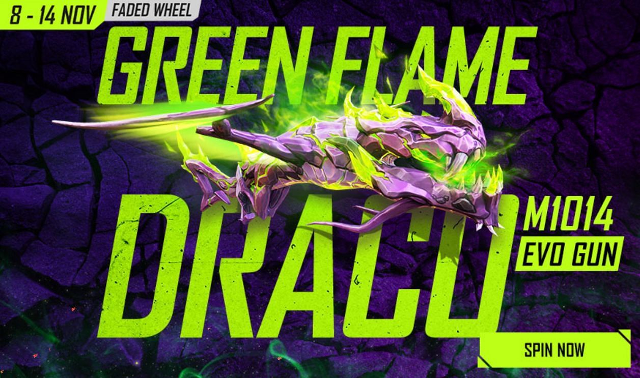 The Green Flame Draco has finally returned to Free Fire via the Faded Wheel (Image via Free Fire)