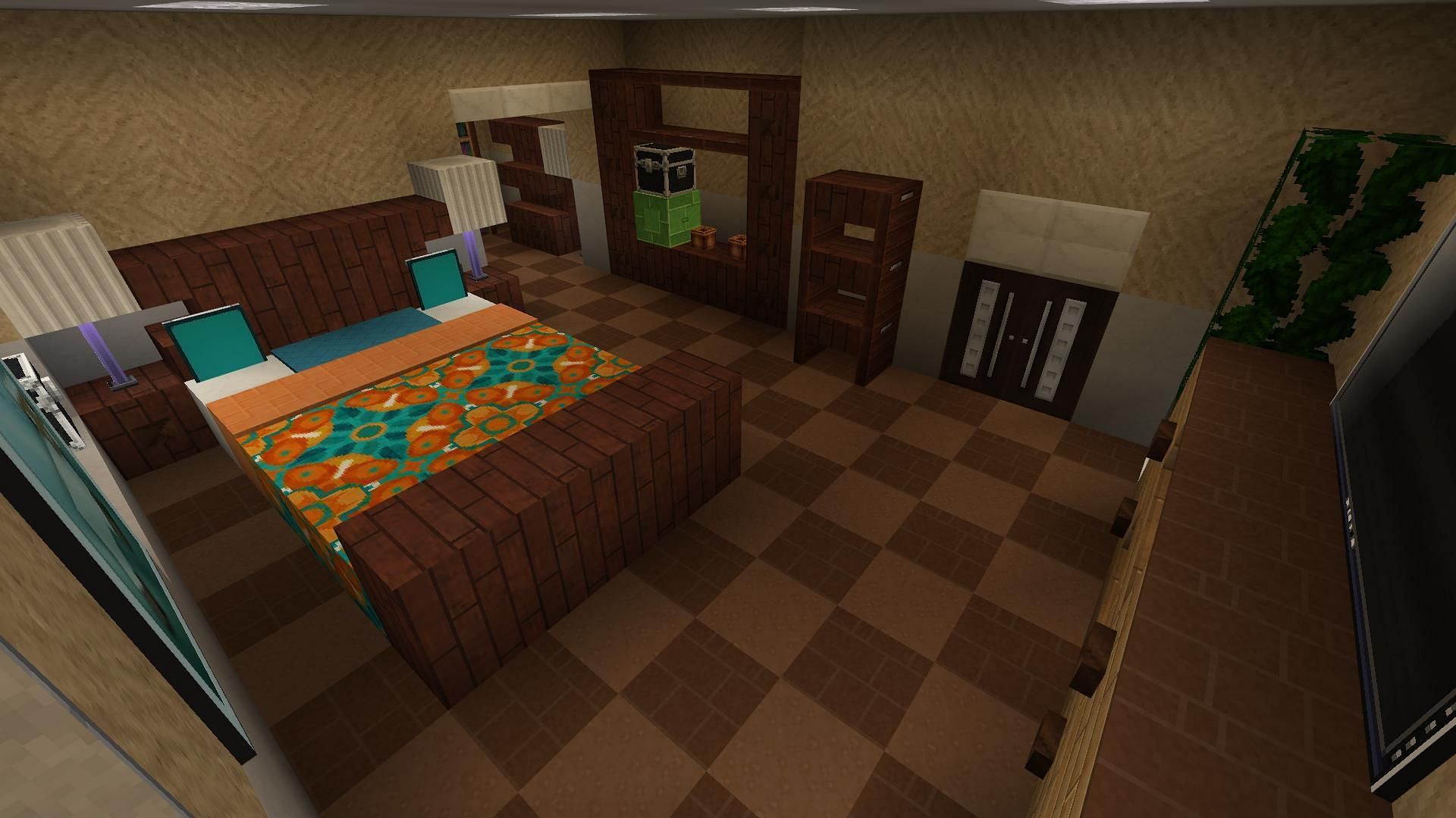 A master bedroom in Minecraft (Image via u/RICKY_CRAFT on Reddit)