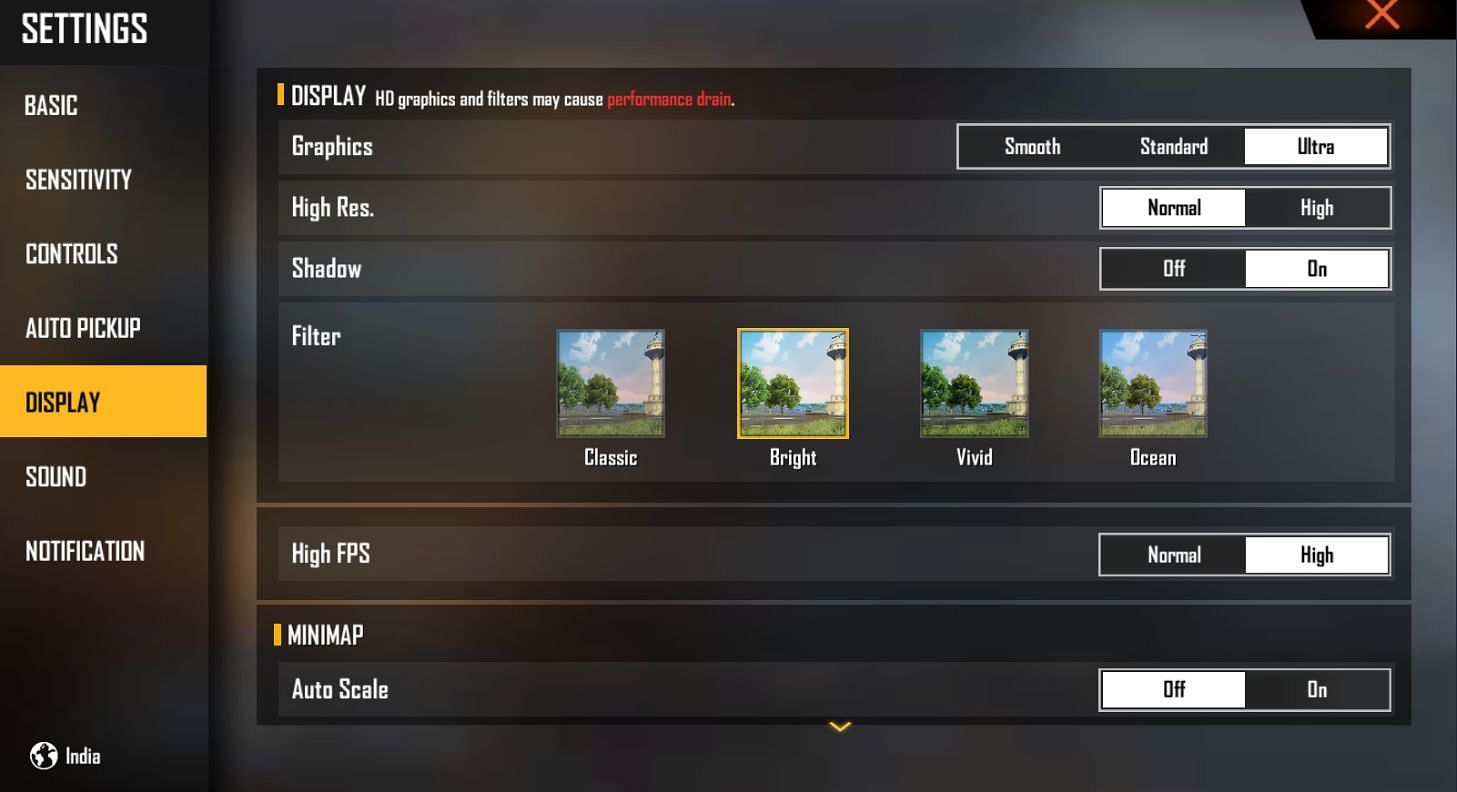 Display settings (Image via Free Fire)