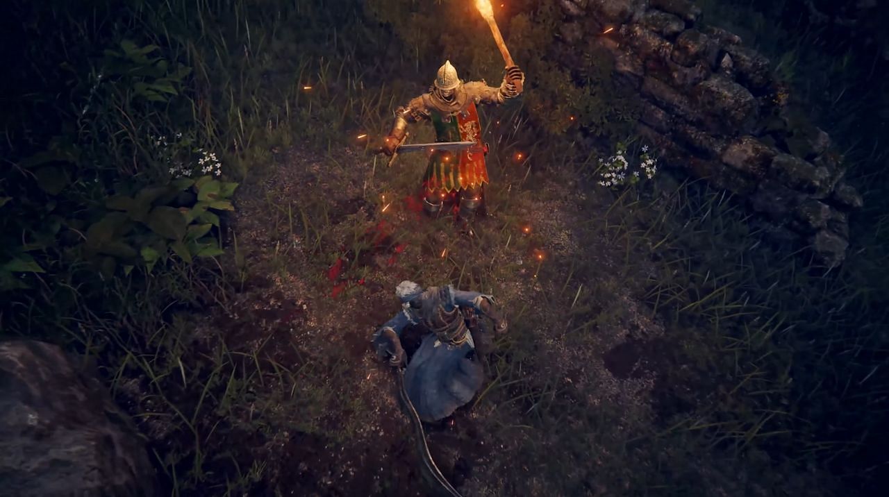 The tarnished poised-breaking a target in Elden Ring (Image via Bandai Namco)