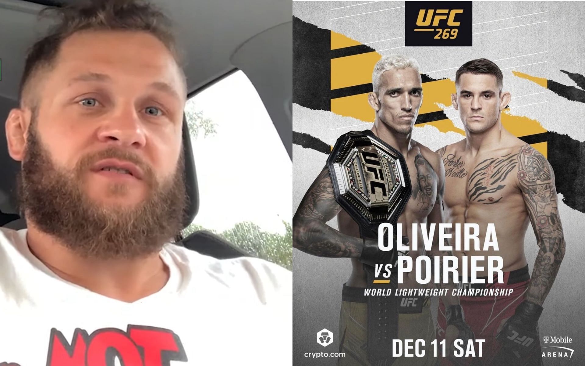 Rafel Fiziev (left) gives his predictions on UFC 269 (image: Youtube/jameslynch); UFC 269 poster shared by @dustinpoirier via. Instagram