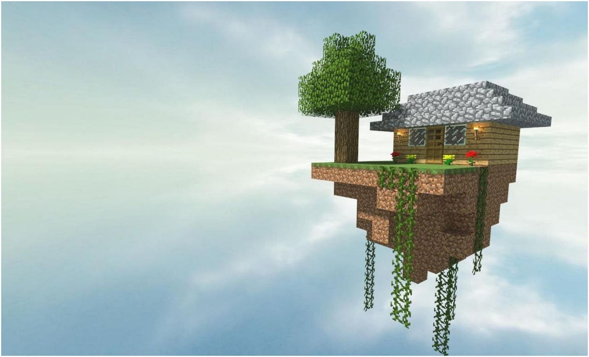 A player-made house in Skyblock (Image via Minecraft)