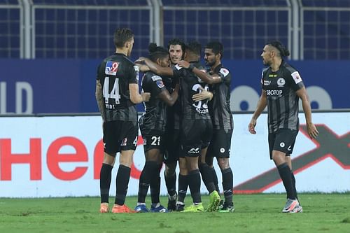 ATKMB players celebrate after scoring a goal against FC Goa - ISL Media