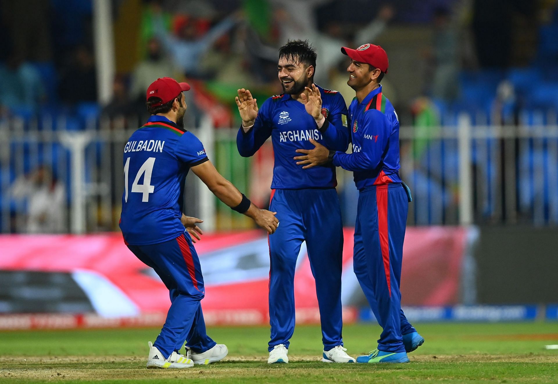 Rashid Khan with Afghanistan teammates. Pic: Getty Images