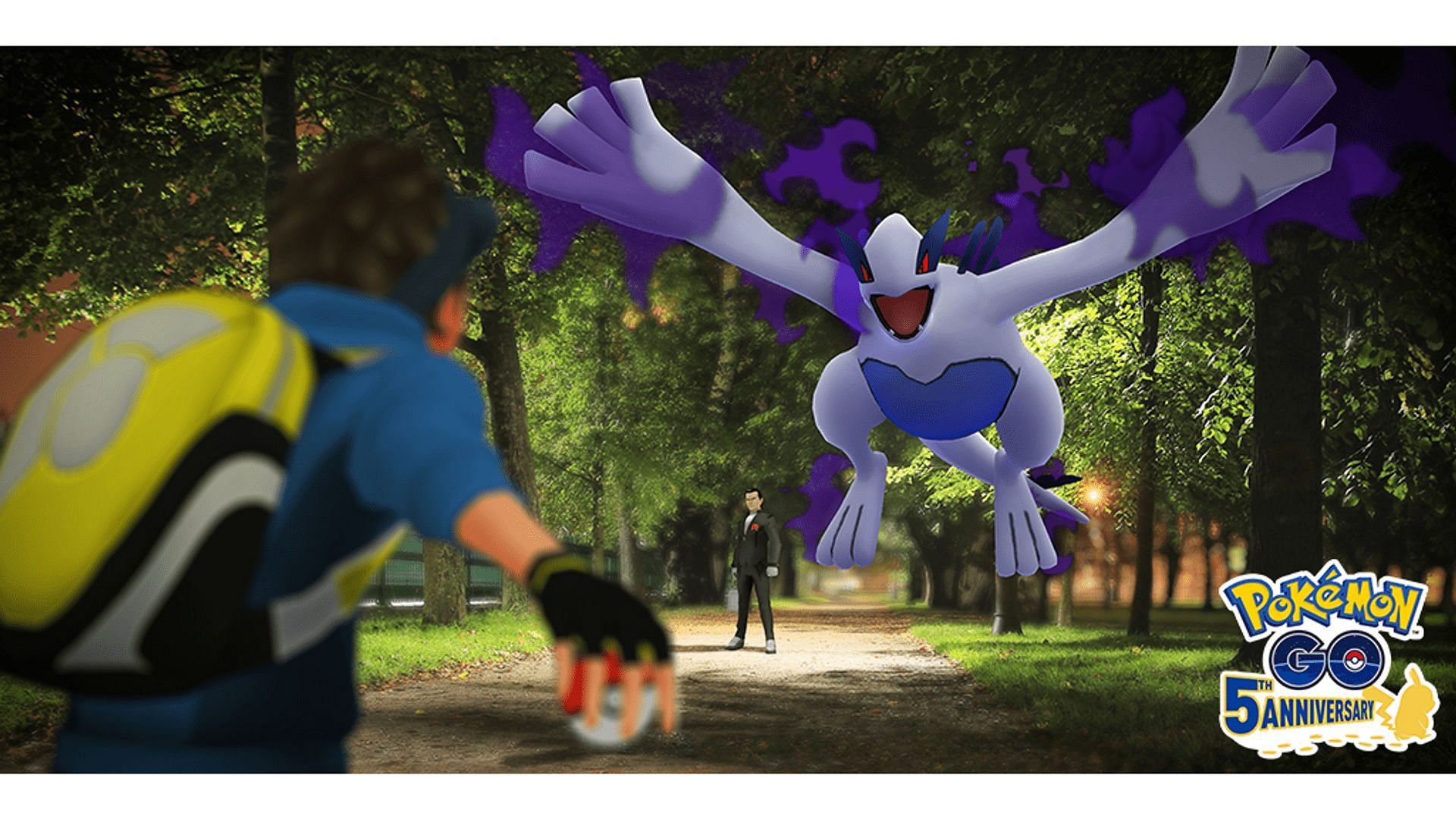 Shadow Lugia and Giovanni as they appear in Pokemon GO promotional imagery (Image via Niantic)