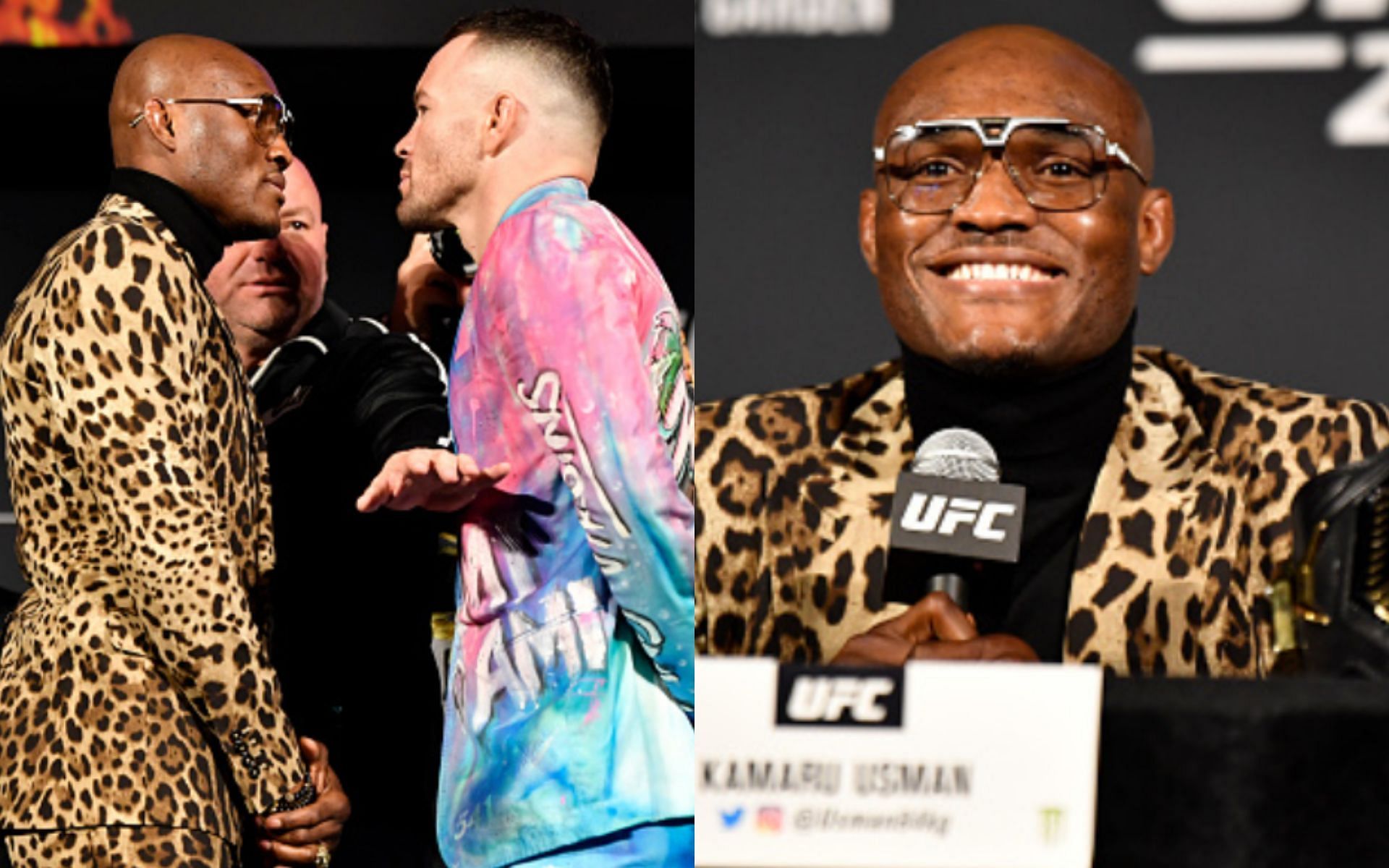 Usman and Covington face off at the UFC 268 pre-fight press conference (left); Kamaru Usman (right)