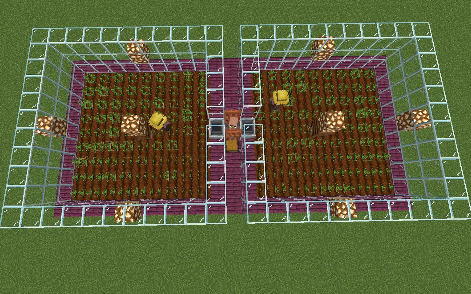 Villagers can be introduced in the later stages of building a crop farm. Image via Minecraft.