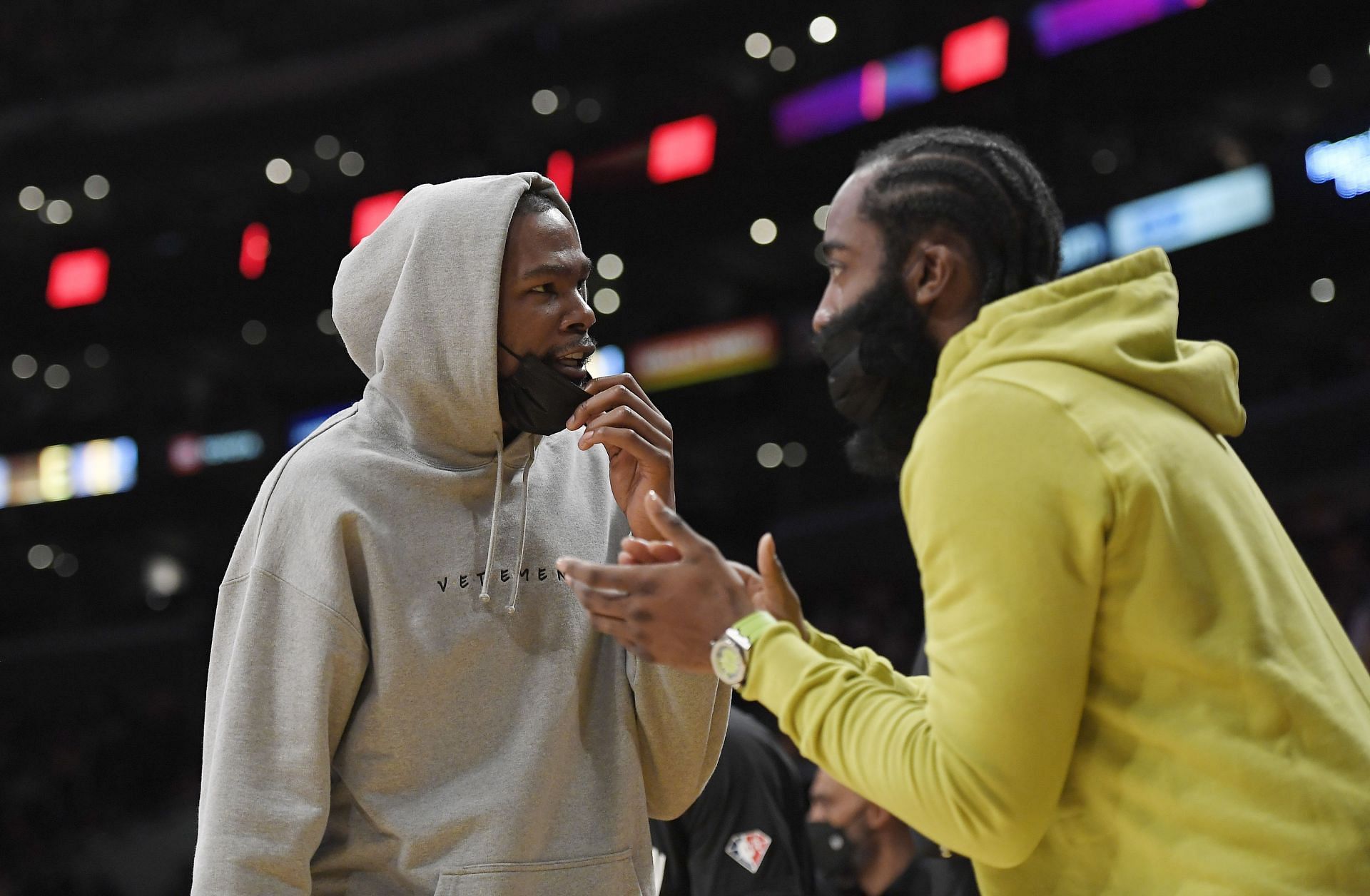 Brooklyn Nets stars Kevin Durant (right) and James Harden (left)