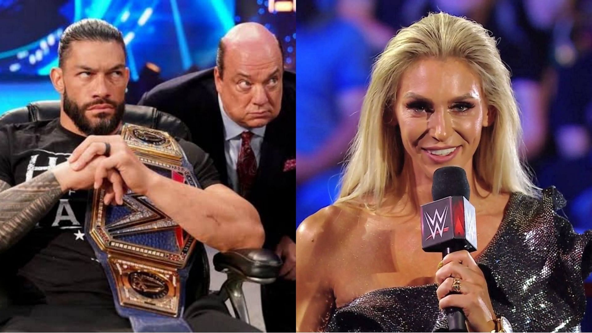 Roman Reigns and Paul Heyman (left); Charlotte Flair (right)