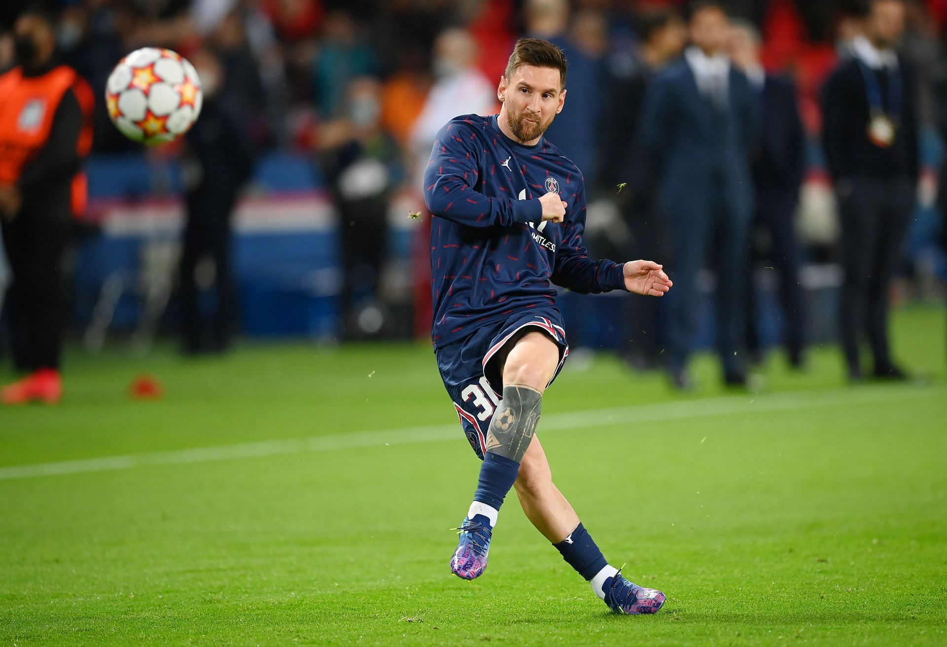 Lionel Messi ahead of facing RB Leipzig in the Champions League. (Photo by Matthias Hangst/Getty Images)