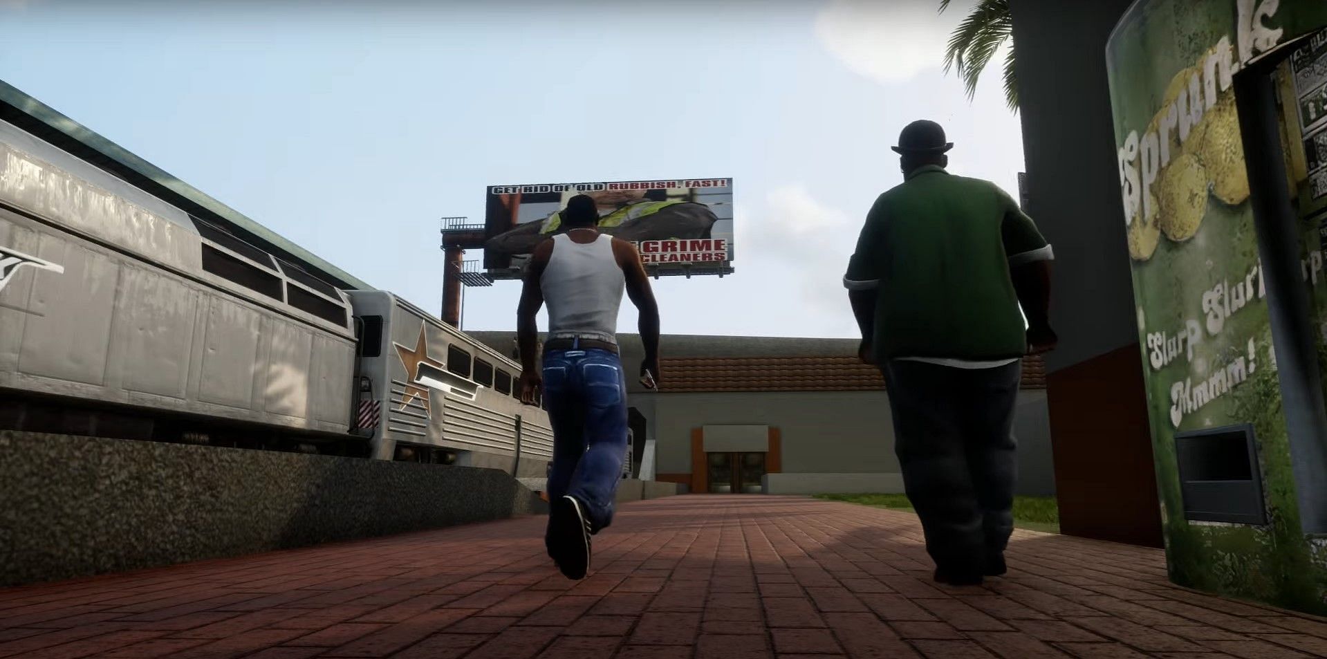 Big Smoke and CJ, in the mission, Wrong Side of the Tracks (Image via Rockstar Games)