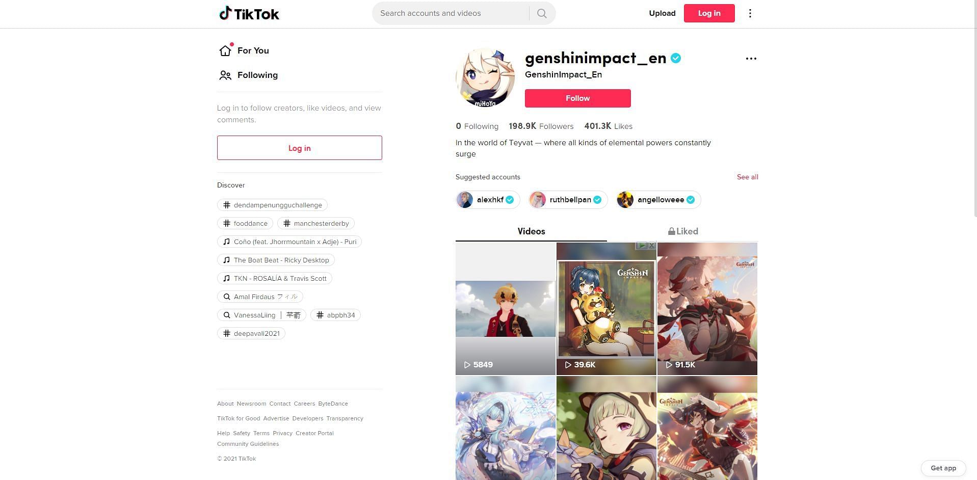 The Genshin Impact official TikTok account (Image via TikTok)